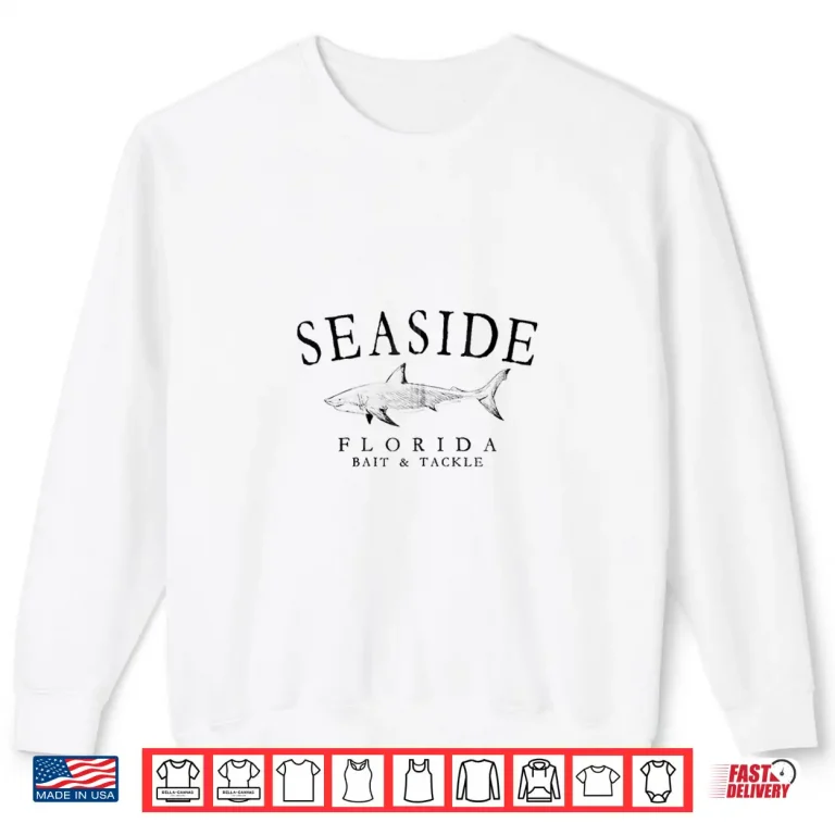 Sweatshirt Seaside Florida Shark Fishing Arched Black Letters Shirt