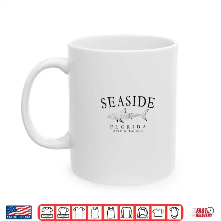 Mug Seaside Florida Shark Fishing Arched Black Letters Shirt