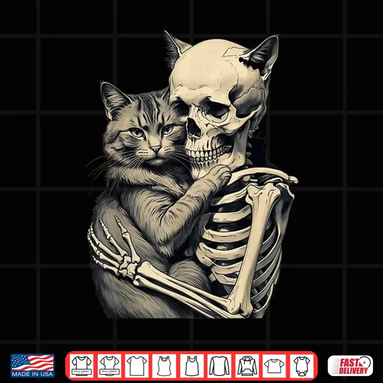 Design Skeleton Hugging Cat Lover Halloween Tee Funny Apparel Shirt