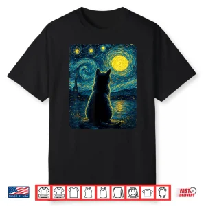 Black Cats Lover Starry Night Vincent Van Gogh Shirt