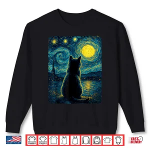 Sweatshirt Black Cats Lover Starry Night Vincent Van Gogh Shirt