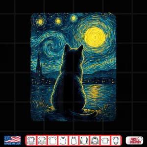 Design Black Cats Lover Starry Night Vincent Van Gogh Shirt