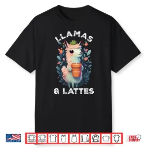 Llamas & Lattes Funny Vintage Llama & Coffee Lover Floral Shirt