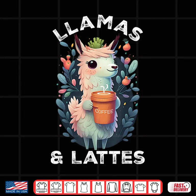 Design Llamas Lattes Funny Vintage Llama Coffee Lover Floral Shirt