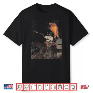 Calligraphy Cat Dinosaur Volcanic Eruption Art Print Shirt