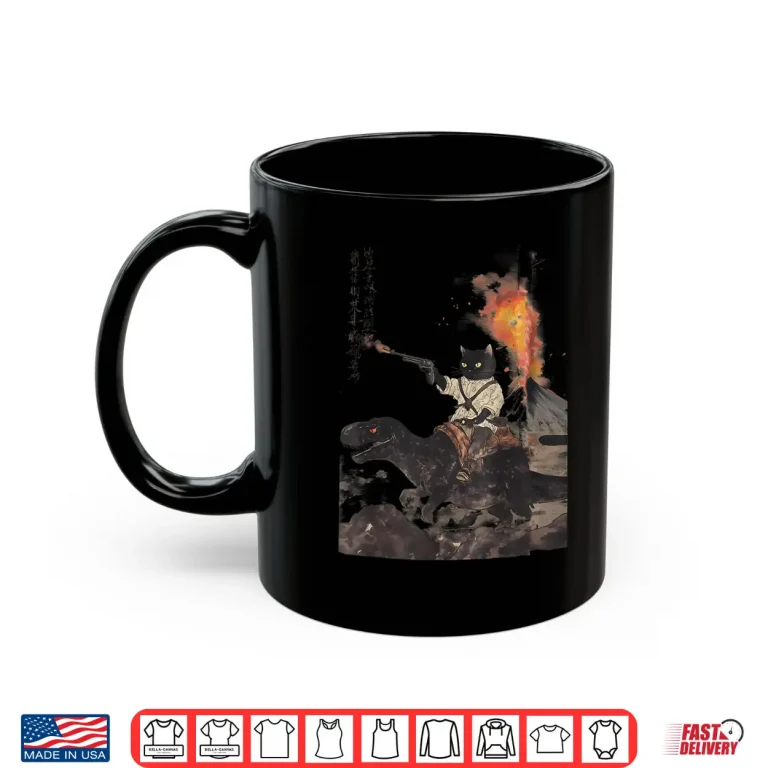 Mug Calligraphy Cat Dinosaur Volcanic Eruption Art Print Shirt