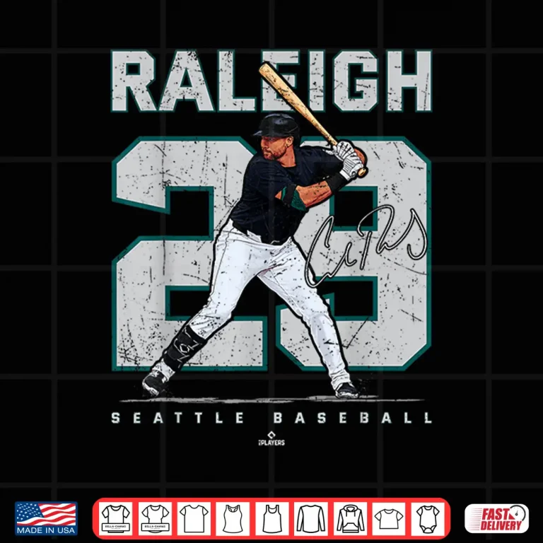 Design Number and Portrait Cal Raleigh Seattle Baseball MLBPA Shirt
