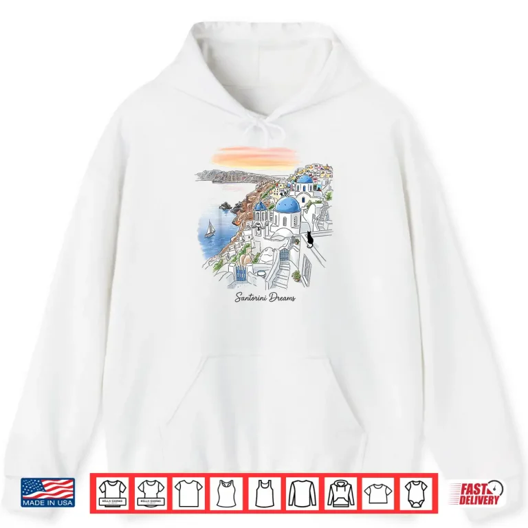 Hoodie Santorini Greece Sunset Dreamscape Illustration Shirt 1