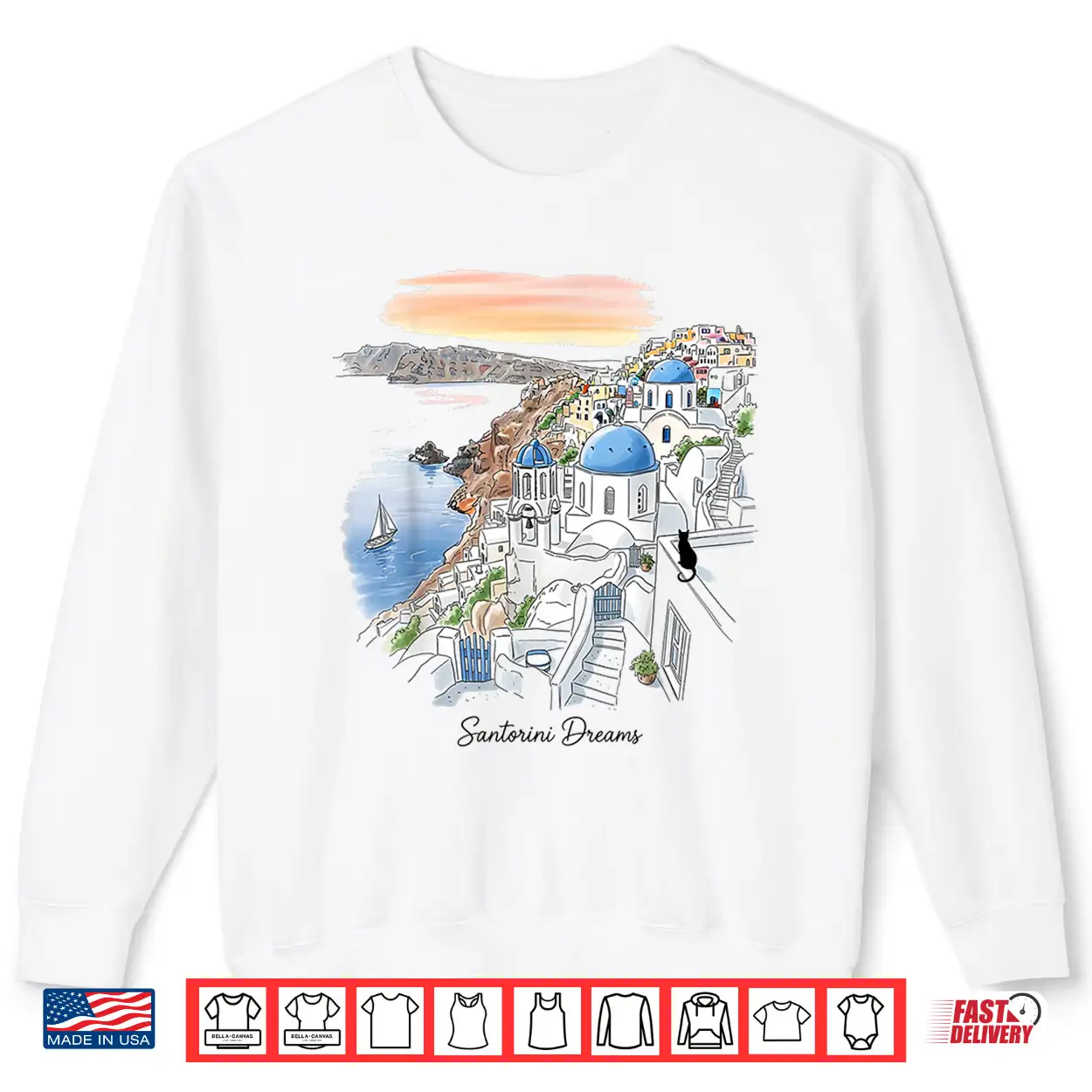 Santorini Greece Sunset Dreamscape Illustration Shirt Santorini Greece Sunset Dreamscape Illustration Shirt