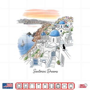 Santorini Greece Sunset Dreamscape Illustration Shirt 4 Design Santorini Greece Sunset Dreamscape Illustration Shirt 1