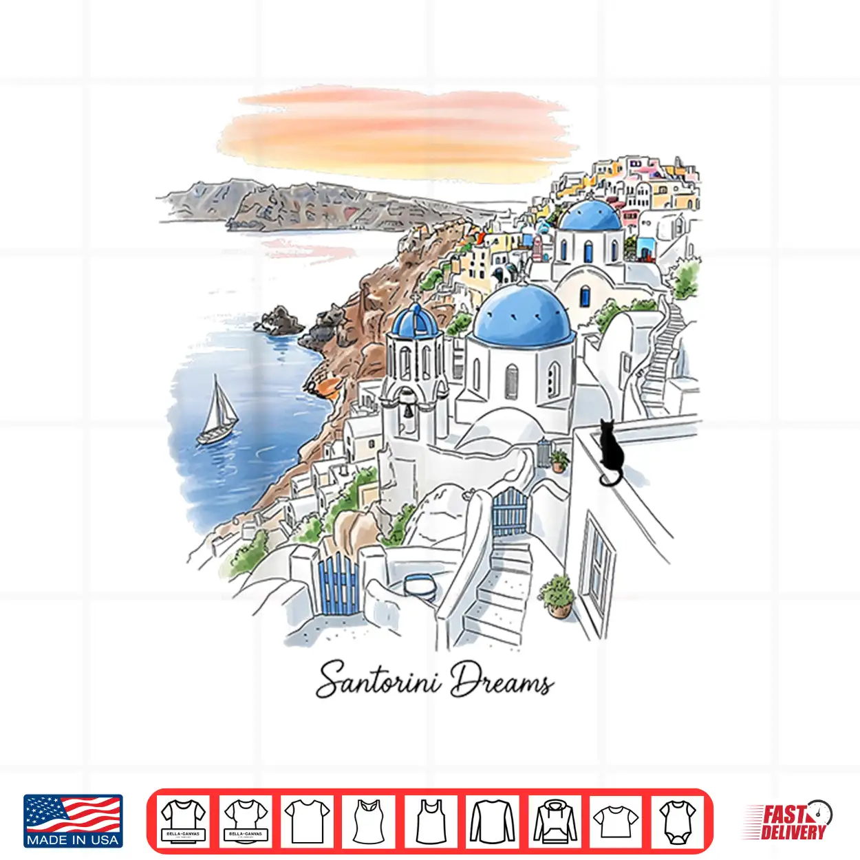 Santorini Greece Sunset Dreamscape Illustration Shirt Santorini Greece Sunset Dreamscape Illustration Shirt