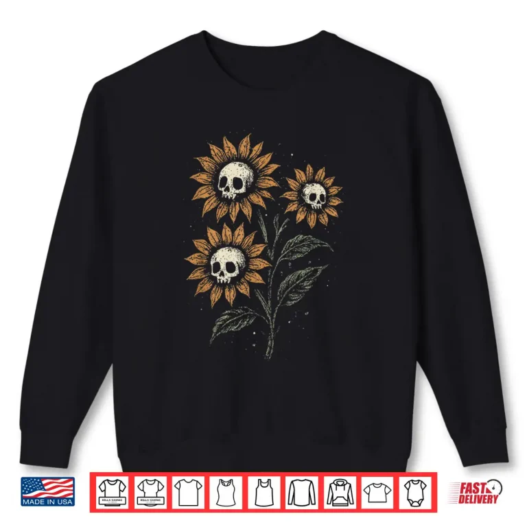 Sweatshirt Skull Sunflowers Gothic Goth Creepy Cute Alt Grunge Y2K Shirt