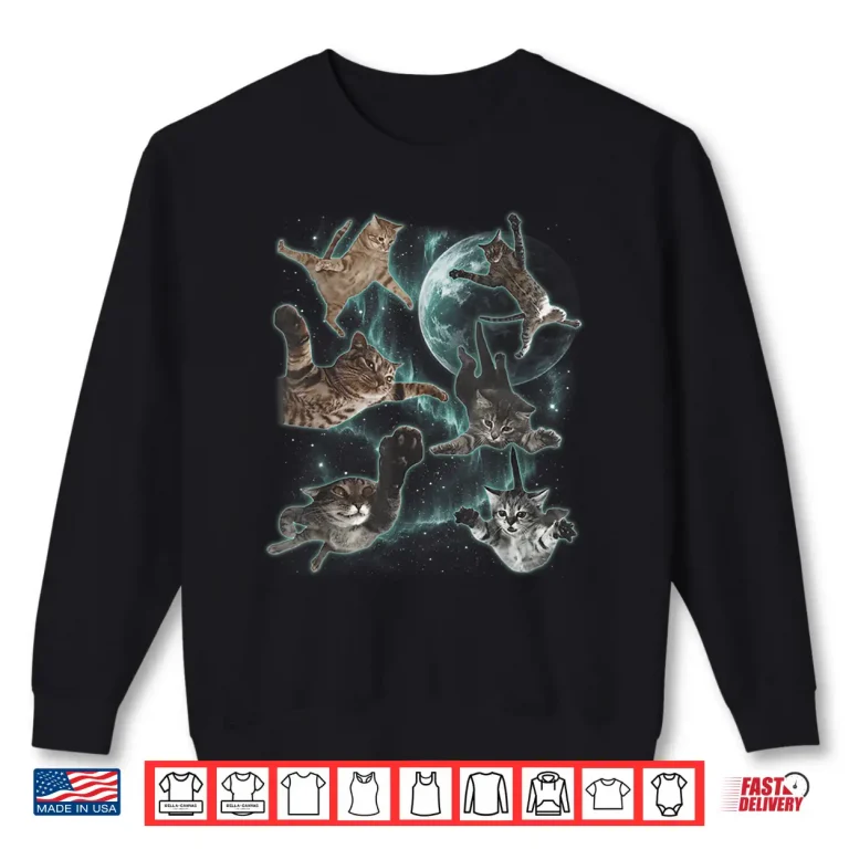 Sweatshirt Cats Flying In Galaxy Vintage 90S Funny Galaxy Cat In Space Shirt