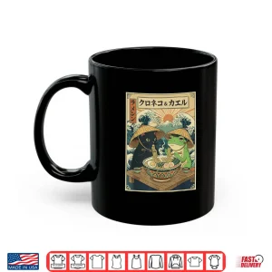 Mug Black Cat Frog Eating Ramen Noodles Graphic Shirt 1