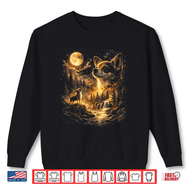Sweatshirt Chihuahua Howling To The Moon Meme Vintage 90S Retro Shirt 1