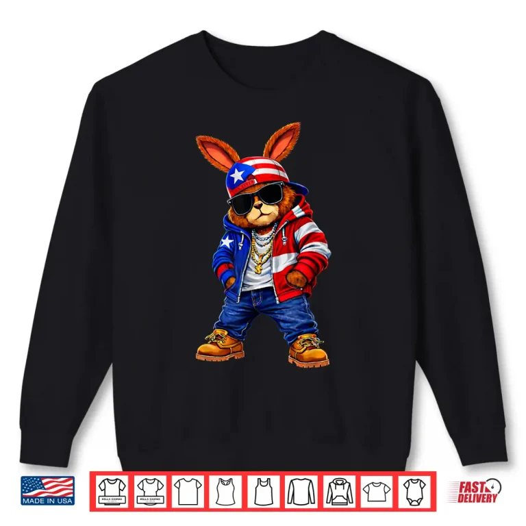 Sweatshirt Cool Bunny Puerto Rican Flag Gift For Men Women Kid Boy Girl Shirt 1