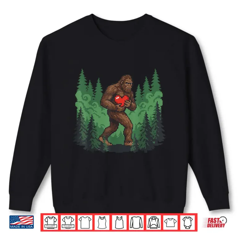 Sweatshirt Funny Bigfoot Heart Love Valentines Day Boys Men Shirt 1