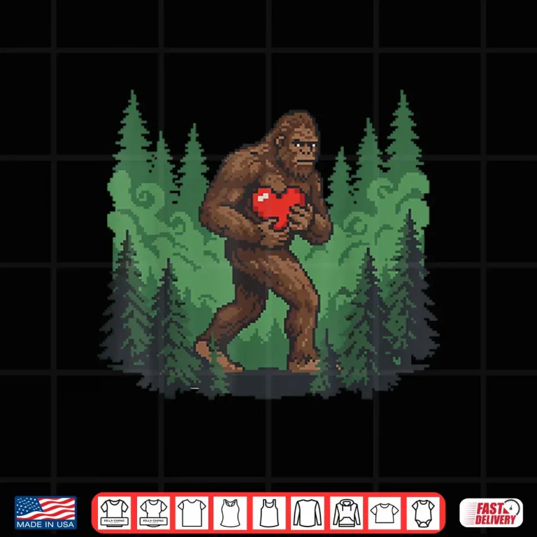 Design Funny Bigfoot Heart Love Valentines Day Boys Men Shirt 1