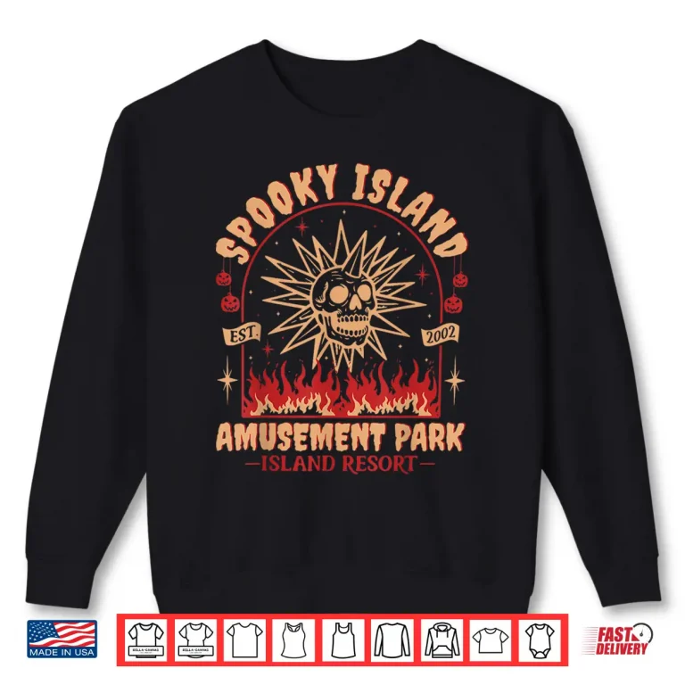 Sweatshirt Halloween Spooky Island Est 2002 Amusement Park Skull Shirt