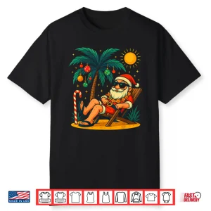 Christmas In July Palm Tree Santa Summer Hawaii Beach Xmas Shirt