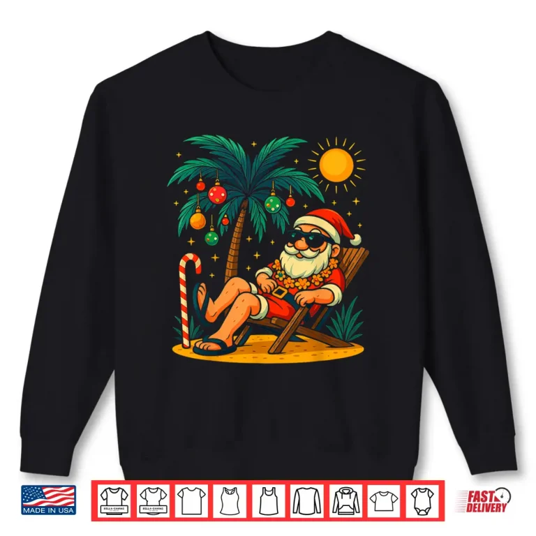 Sweatshirt Christmas In July Palm Tree Santa Summer Hawaii Beach Xmas Shirt