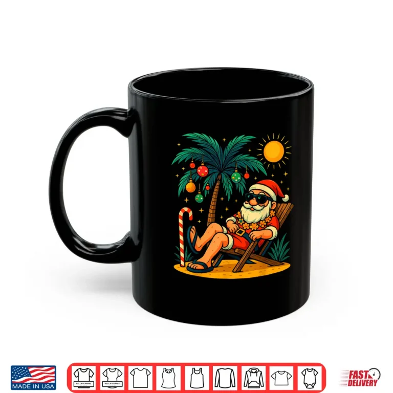 Mug Christmas In July Palm Tree Santa Summer Hawaii Beach Xmas Shirt