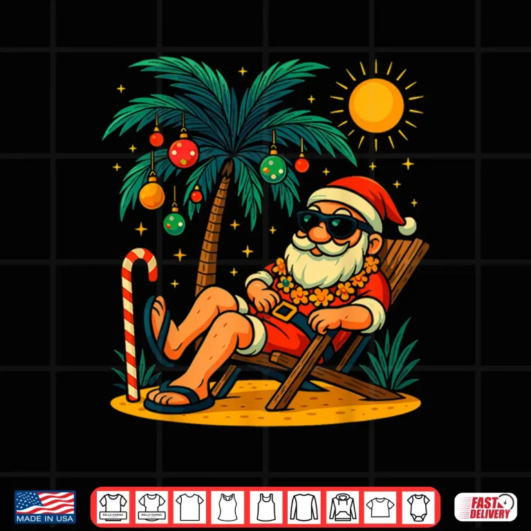 Design Christmas In July Palm Tree Santa Summer Hawaii Beach Xmas Shirt