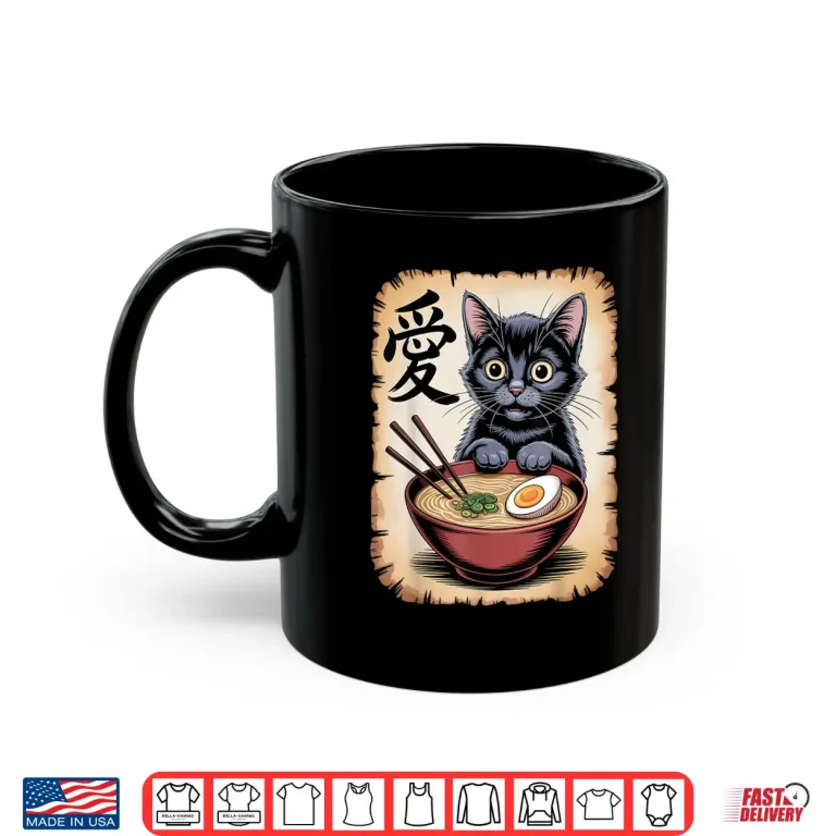 Mug Japanese Kawaii Anime Cat Funny Cat Eating Ramen Shirt
