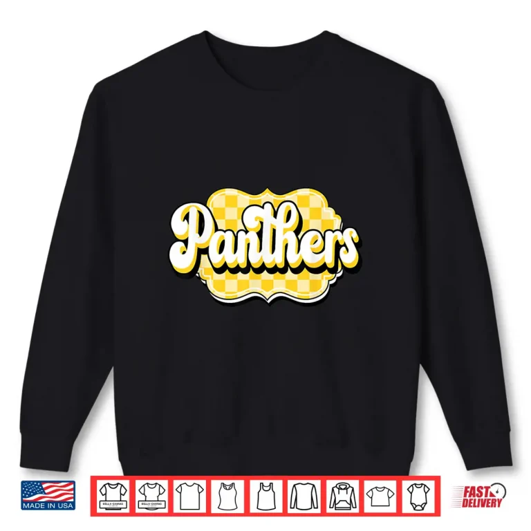 Sweatshirt Panthers Checkered Print School Spirit Yellow Panthers Shirt