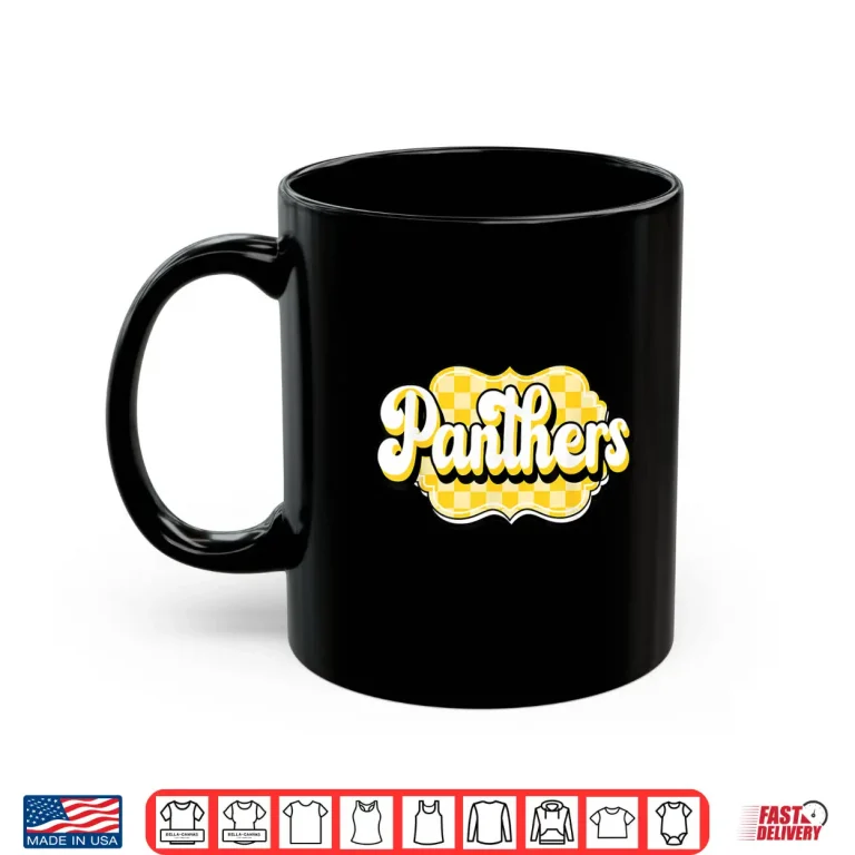 Mug Panthers Checkered Print School Spirit Yellow Panthers Shirt