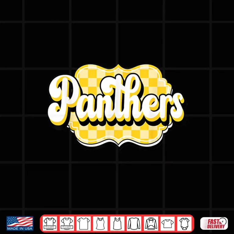 Design Panthers Checkered Print School Spirit Yellow Panthers Shirt