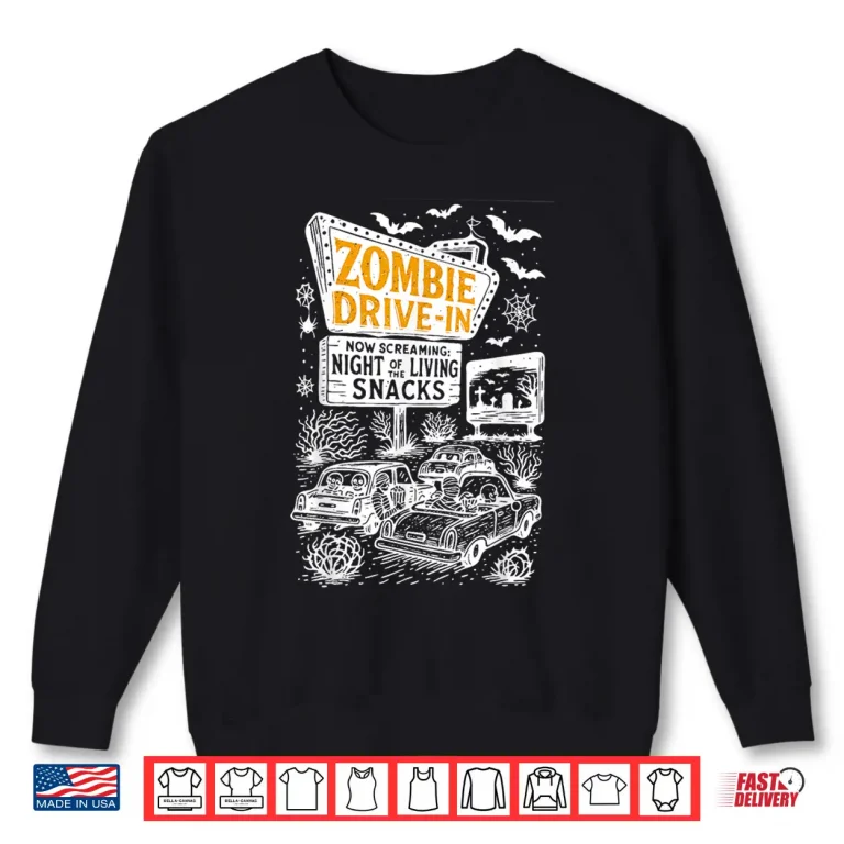 Sweatshirt Retro Zombie Drive In Skeleton Movie Night Hotel Halloween Shirt