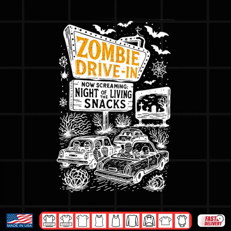 Design Retro Zombie Drive In Skeleton Movie Night Hotel Halloween Shirt