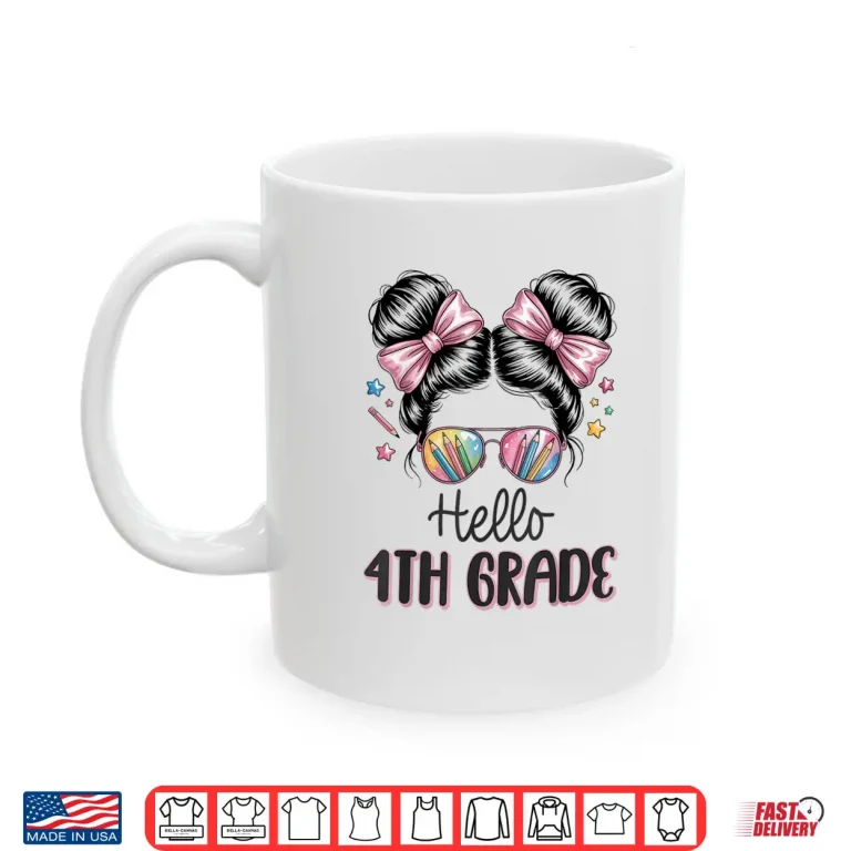 Mug Back To School Coquette Bow Teacher Hello Fourth Grade Girls Shirt