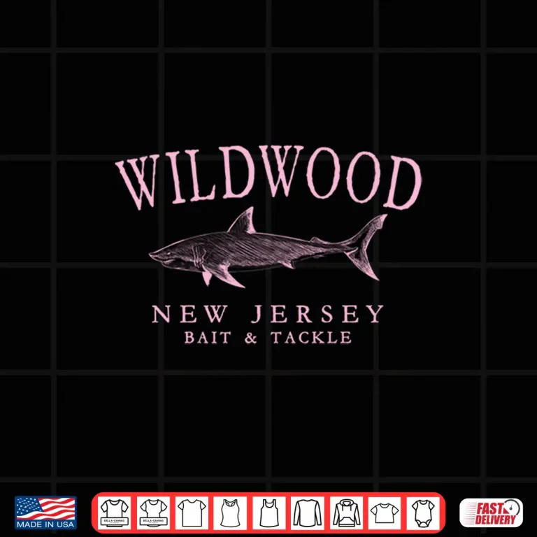 Design Wildwood New Jersey Shark Fishing Arched Pink Letters Shirt