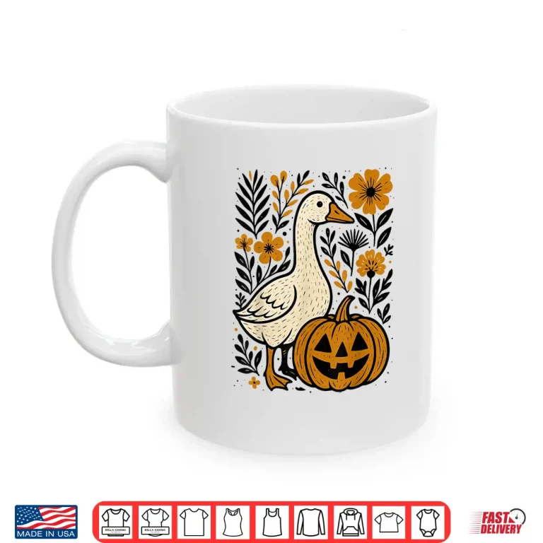 Mug Floral Boho Silly Goose Pumpkin Cute Halloween Fall Shirt
