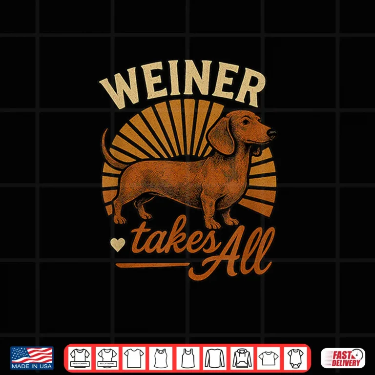 Design Weiner Takes All Fun Dachshund Dog and Sunburst Design Shirt