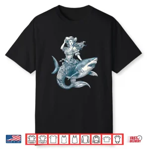 Cowgirl Mermaid Riding Shark Funny Western Rodeo Howdy Shirt