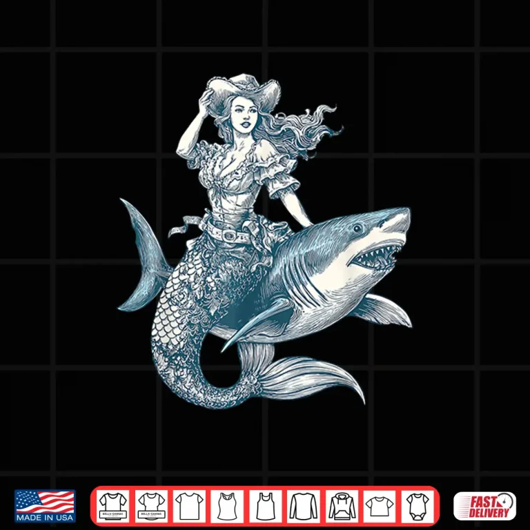 Design Cowgirl Mermaid Riding Shark Funny Western Rodeo Howdy Shirt