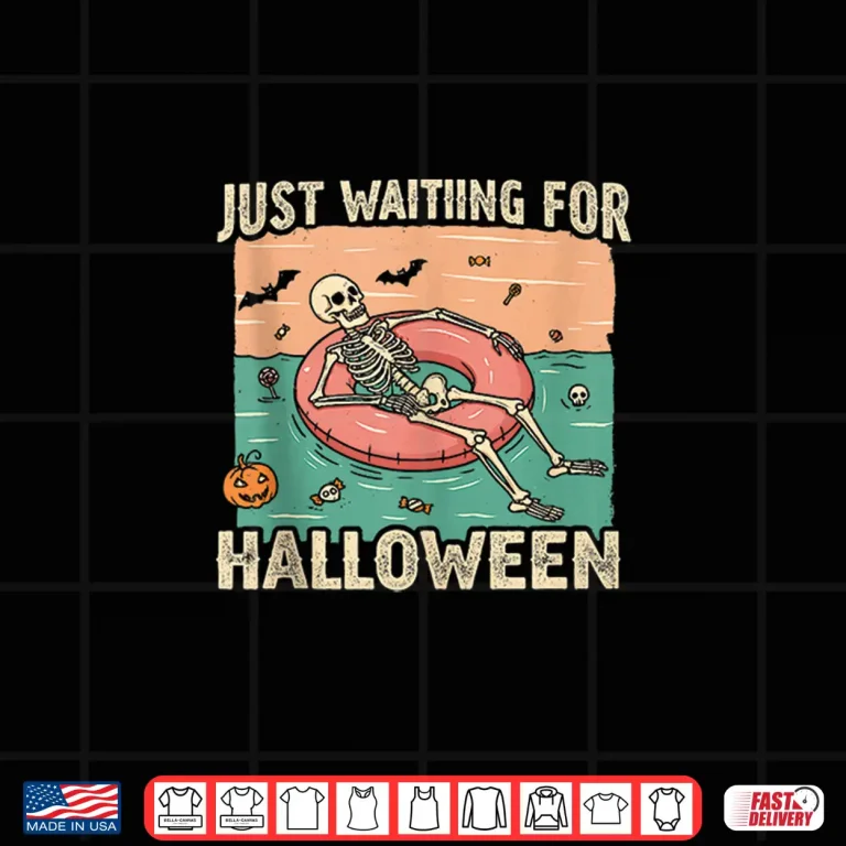 Design Just Waiting for Halloween Skeleton Pool Float Summerween Shirt