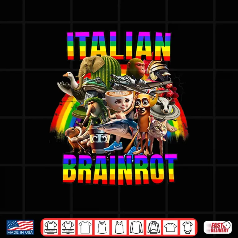 Design ITALIAN BRAINROT ALL CHARACTERS Rainbow Flag Pride Shirt