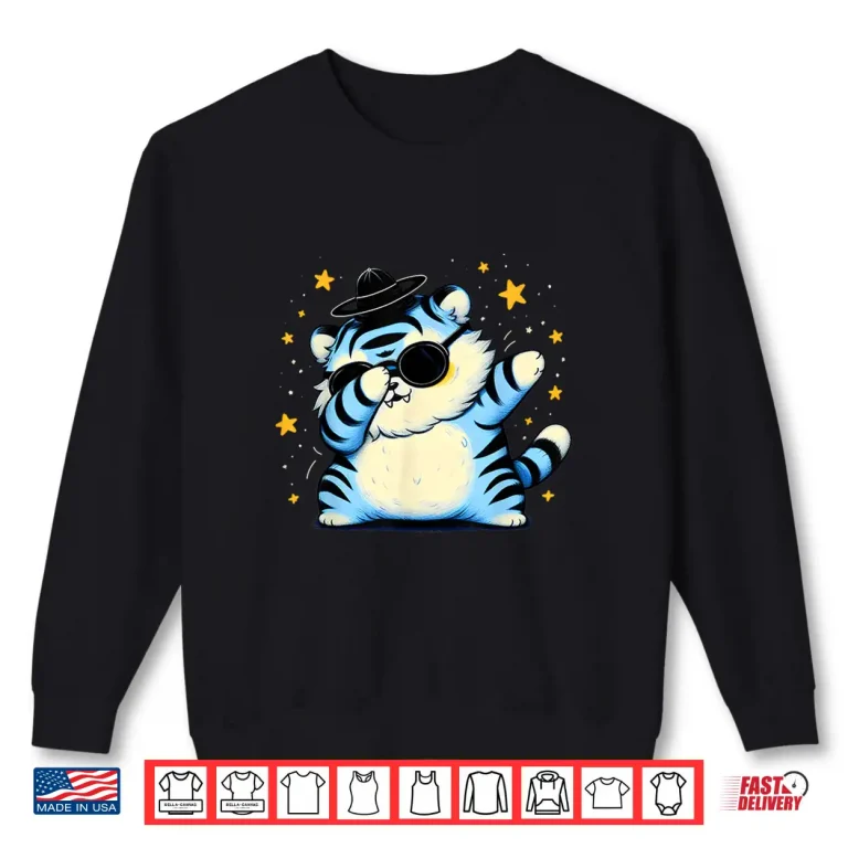 Sweatshirt Fluffy Blue Tiger Cat Dabbing Gat Kids K Pop Matching Anime Shirt