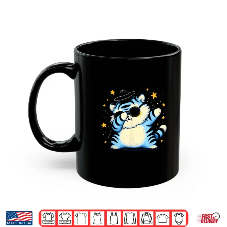 Mug Fluffy Blue Tiger Cat Dabbing Gat Kids K Pop Matching Anime Shirt