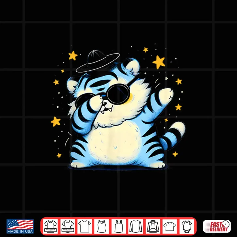 Design Fluffy Blue Tiger Cat Dabbing Gat Kids K Pop Matching Anime Shirt