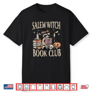 Salem Witch Book Club Halloween Raccoon Witch Reading Book Shirt