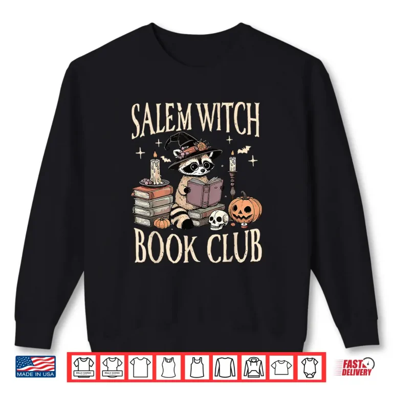 Sweatshirt Salem WItch Book Club Halloween Raccoon Witch Reading Book Shirt