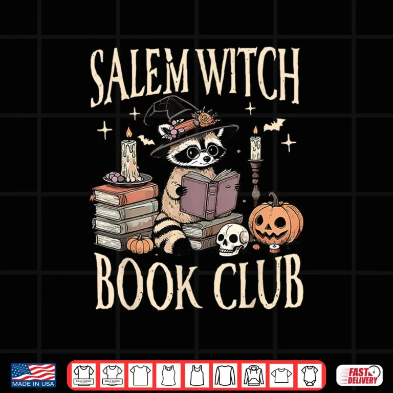 Design Salem WItch Book Club Halloween Raccoon Witch Reading Book Shirt