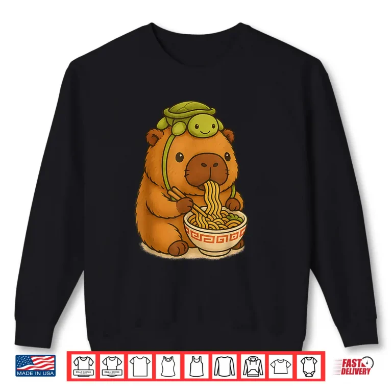 Sweatshirt Cute Capybara and Turtle Backpack Ramen Kawaii Capibara Girl Shirt 2