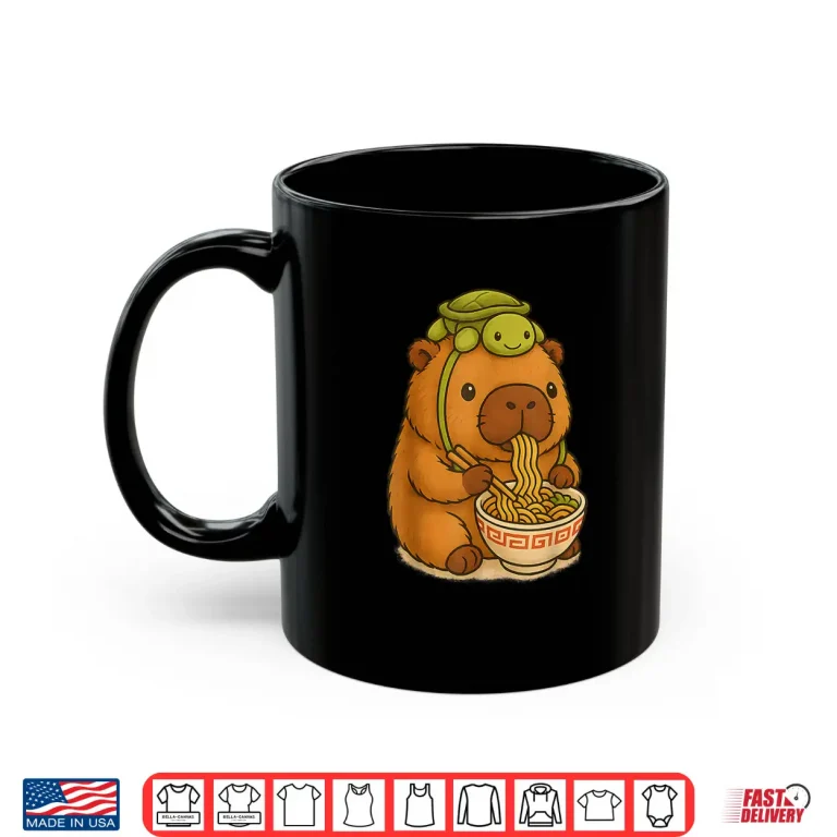 Mug Cute Capybara and Turtle Backpack Ramen Kawaii Capibara Girl Shirt 2