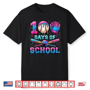 100 Days Of School Baseball Sports Drip Graphic Shirt